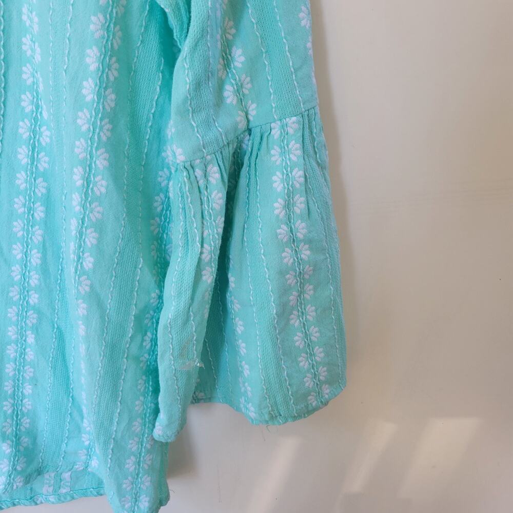 Light Aqua Lace-Up Bell Sleeve Women's Top - Picture 4 of 8
